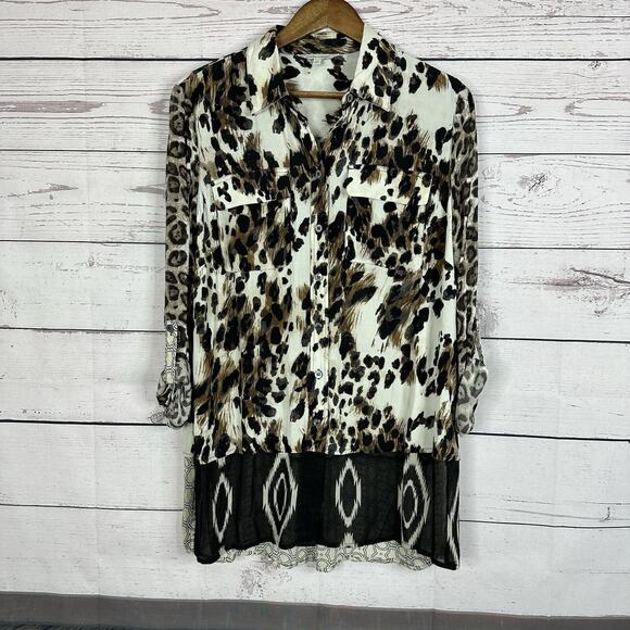 John Mark Tops - John Mark Shirt Top Womens Medium Brown Animal Print Art Light Weight Boxy